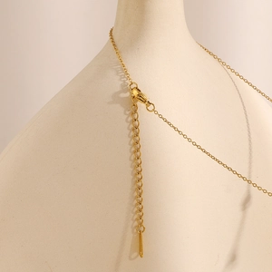 Detailed view of the lobster clasp and extension chain on an 18K gold-plated heart necklace