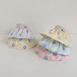 Kids Sun Visor Hat Large Brim Breathable Polyester Cartoon Rabbit Floral Print Summer For Girls Outdoor Protection