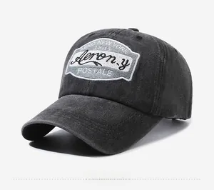 Detail of washed cotton baseball cap with vintage Aero New York 1865 embroidery
