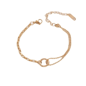 Asymmetric 18K gold plated titanium steel multilayer chain bracelet with round ring connector
