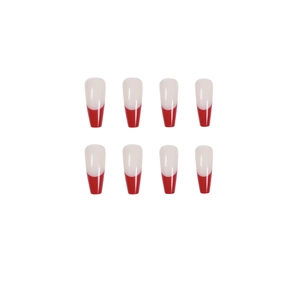 Faux ongles French manucure rouge classiques, forme ballerine avec fini brillant