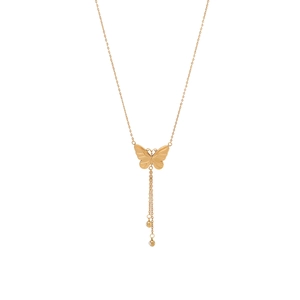 Elegant gold butterfly tassel necklace with stainless steel chain and delicate beads