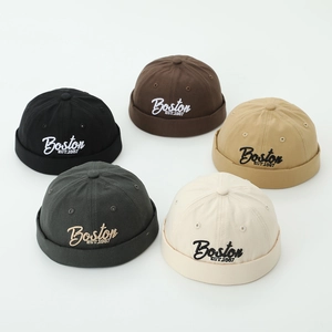 Retro brimless docker hats with Boston 1987 embroidery in five classic colors
