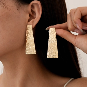 Geometric Trapezoid Hammered Texture Drop Earrings With 925 Sterling Silver Earring Post Exaggerated Fashion For Women