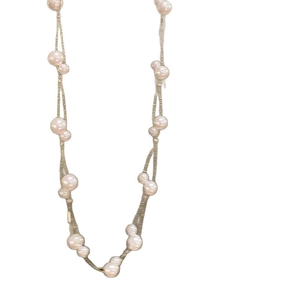 Elegant double-layered pink pearl necklace with gold chain for a sophisticated women's look