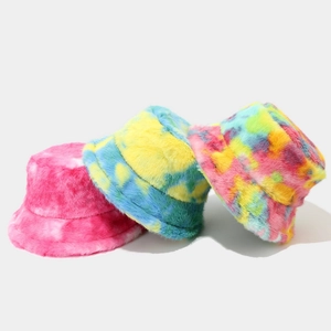 Chapeau Bob En Fausse Fourrure Peluche Tie Dye Chaud Hiver Chapeau De Bassin Doux Épais Extérieur Décontracté Femmes