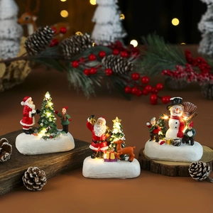 Décoration De Noël Résine LED Lumineux Père Noël Bonhomme De Neige Renne Micro Paysage Bureau Décoratif
