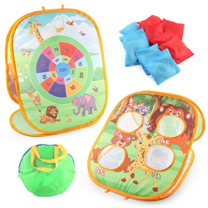 3-in-1 folding bean bag toss game tent set with cartoon animal targets and carry bag