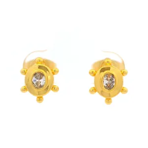 24k gold-plated oval stud earrings with clear zircon stones for a minimalist elegant look