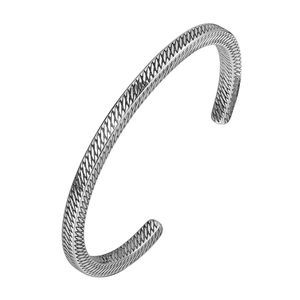 Vintage Stainless Steel Open Cuff Bracelet For Men Minimalist Woven Pattern Retro Bangle Jewelry Antique Silver Finish