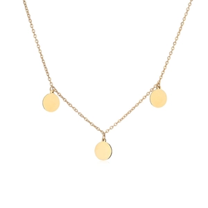 Minimalist gold stainless steel chain necklace with three smooth round circular pendants