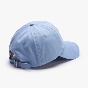 Adjustable light blue cotton baseball cap shown from a 45-degree back angle view
