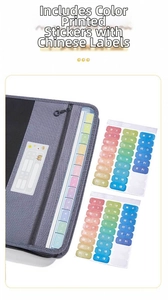 Dettaglio del classificatore a 13 tasche con etichette colorate per materie scolastiche