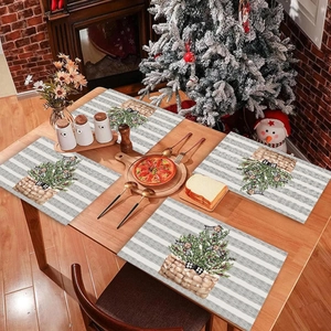 Christmas placemats set of 4 with floral basket design and festive holiday table setting
