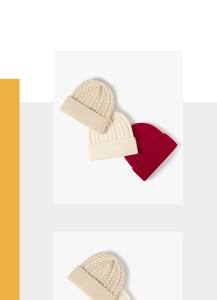 Detailed view of cable knit pattern and folded cuff on warm autumn winter beanie hats