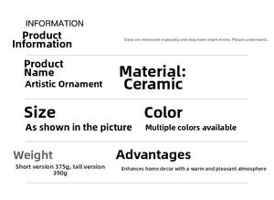 Detailed ceramic art ornament specification table with weight and size information