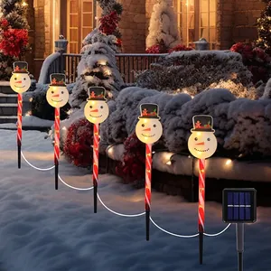 Solar Christmas snowman candy cane garden stake lights with LED for outdoor snow decor