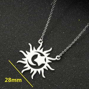 Celestial sun moon and star pendant necklace in silver finish with 28mm diameter