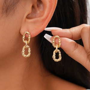 Boucles D'oreilles Ovales À Maillons Entrelacés Alliage Avec Tige Argent Sterling 925 Bijoux Géométriques Minimalistes Pour Femmes