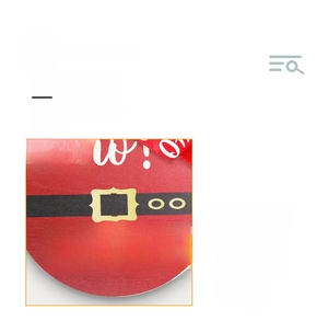 Detail showing natural wood texture and Santa belt pattern on a red Christmas sign