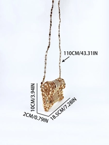 Detailed size specifications for the gold metal mesh crossbody bag with chain strap