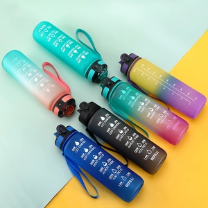 900ml gradient plastic sports water bottles with time markers and carry straps
