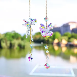 Handcrafted butterfly and dragonfly suncatchers with iridescent crystal beads for garden decor