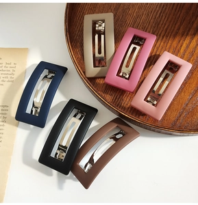 Detailed set of six matte rectangular hollow hair clips in various elegant colors