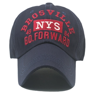Close-up of premium 3D embroidery on navy blue baseball cap with BROSVILLE lettering
