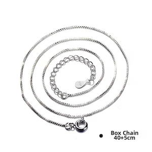 Detail of S925 sterling silver box chain necklace with adjustable 40+5cm spring clasp