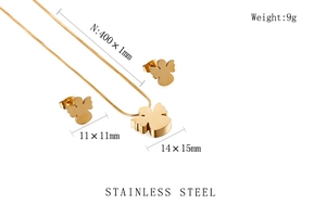 Detailed dimensions of the gold angel necklace and earrings set made of stainless steel