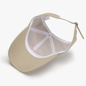 Beige open top ponytail visor hat with bow embroidery and adjustable back strap