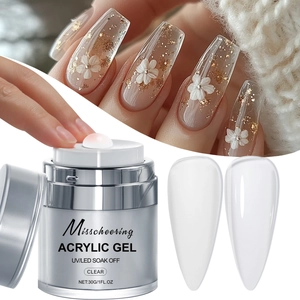 Macro detail of clear nail acrylic gel application and final glossy effect on nails