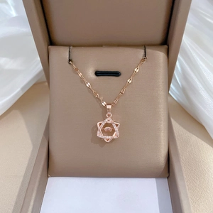 Rose gold hexagram necklace with sparkling zircon pendant in a premium jewelry box