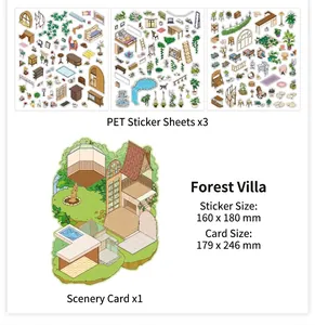 Detail view of Forest Villa DIY sticker set with PET material and background card