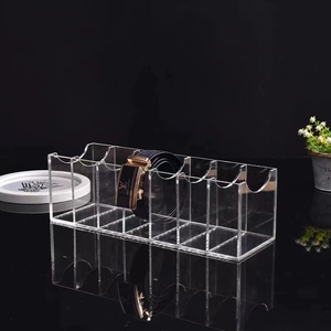 Transparent acrylic 6-slot storage organizer for belts and ties with sleek mirror reflection