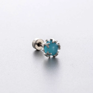 Clou d'oreille en acier titane avec zircon bleu et fermoir à vis plat pour femmes