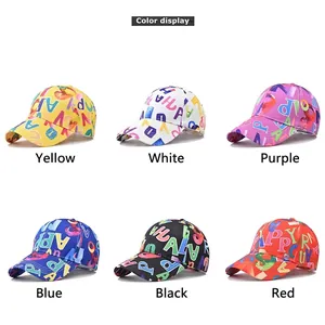 Colorful graffiti baseball caps with gradient letters in six vibrant assorted colors