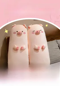 Close-up of pink pig plush pillow with soft elastic fabric and fine embroidery detail