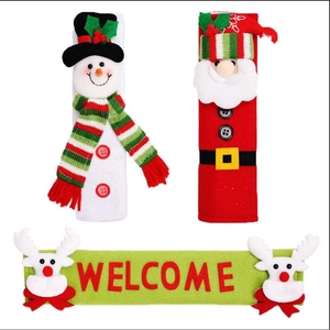 Detailed trio of snowman, Santa, and reindeer Christmas appliance handle covers