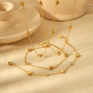 Collier Pendentif Coeur Pour Femmes Plaqué Or 18K Acier Inoxydable Avec Zirconium Minimaliste Élégant Bijou Doux