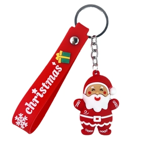 Red silicone Santa Claus keychain with Christmas wrist strap and silver metal hook