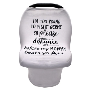 Multipurpose white baby car seat cover with funny protective text print for stroller