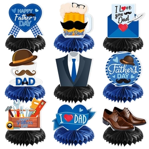 9 Pieces Father's Day Honeycomb Centerpieces Best Dad Ever Table Decorations For Party Father Day Gift Blue Black Paper Desktop Decor