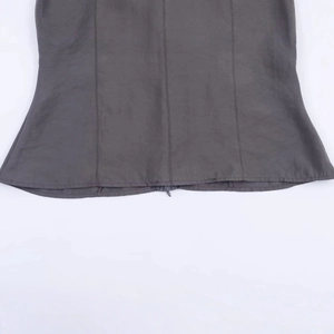 Deep grey bow shirt featuring shoulder slits and high-quality invisible zipper detail