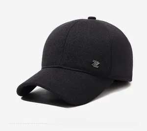 Detailed side view of dark wool baseball cap with metallic Z logo and warm lining