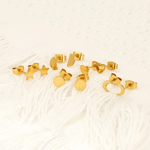 Golden titanium steel stud earring set with tiny heart, star, and moon shapes