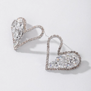Heart Stud Earrings With Zircon Rhinestone And 925 Sterling Silver Earring Post Sparkling Marquise Cut Jewelry For Women