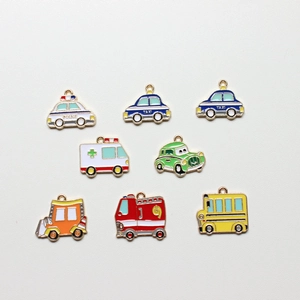 Cartoon alloy enamel car charms set including police and taxi for DIY jewelry making