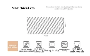Detail showing 34x74CM size specifications and cotton material washing care labels